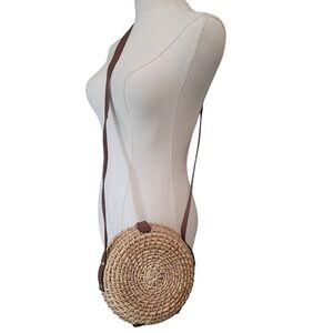 J.Crew Straw Circle Crossbody‎ Bag Purse Woven Raffia Shoulder Bag Summer Beach